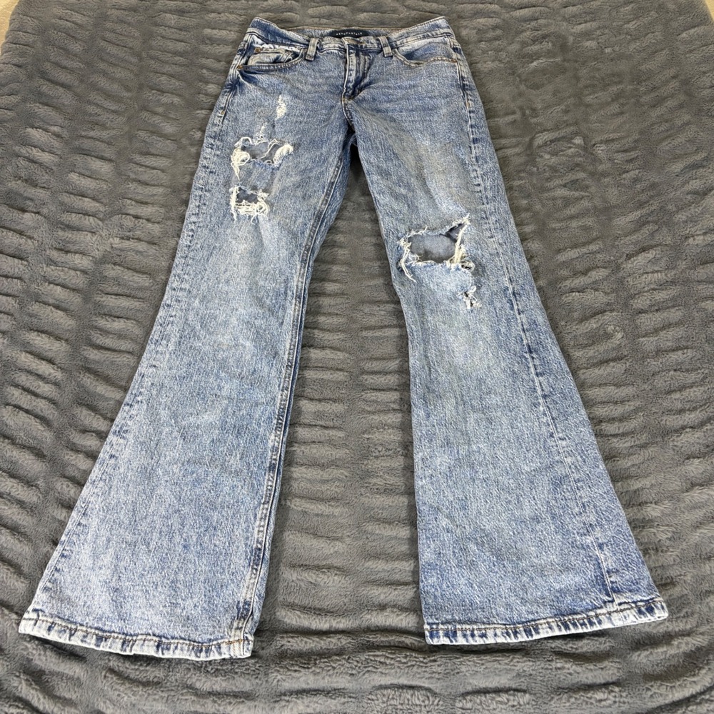 Aeropostale High Rise Flare Jeans Size 4R Light Acid Wash Distressed Ripped Y2K